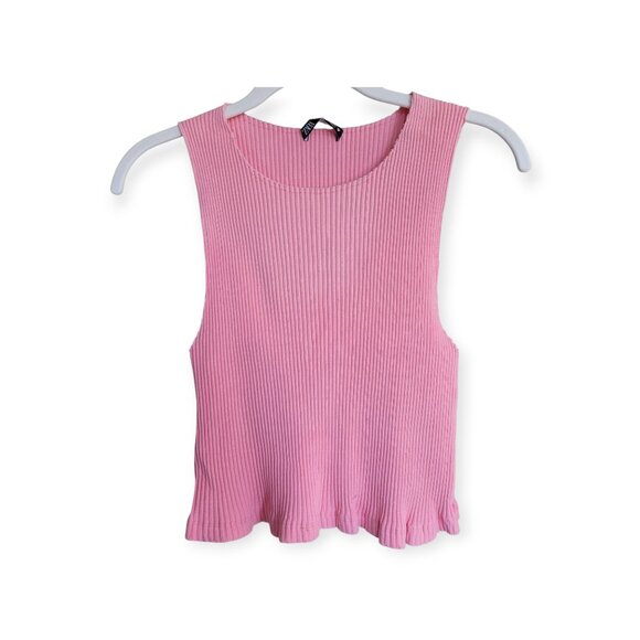 Zara sleeveless thick ribbed bubblegum pink stretchy tank top size L (fits S/M) - Picture 9 of 9